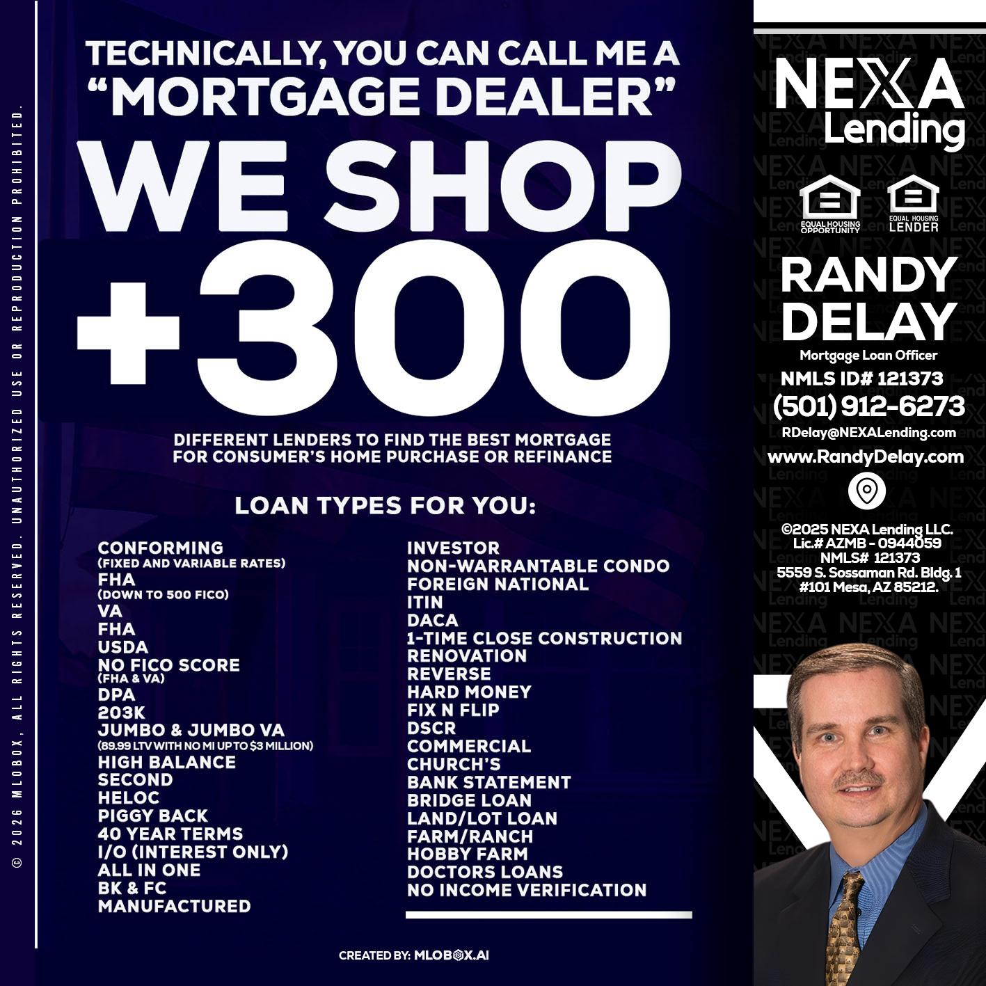 300+ LENDERS - Randy DeLay -Mortgage Loan Officer